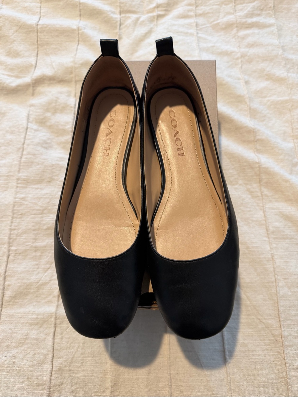COACH Black Leather Round-Toe Ballet Flats